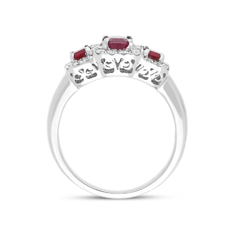 18ct White Gold Ruby Diamond Claw Set Triple Cluster Ring sold by Jura Watches product image thumbnail 3