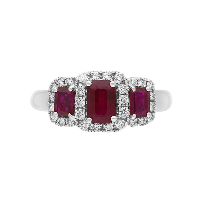 18ct White Gold Ruby Diamond Claw Set Triple Cluster Ring sold by Jura Watches product image thumbnail 2
