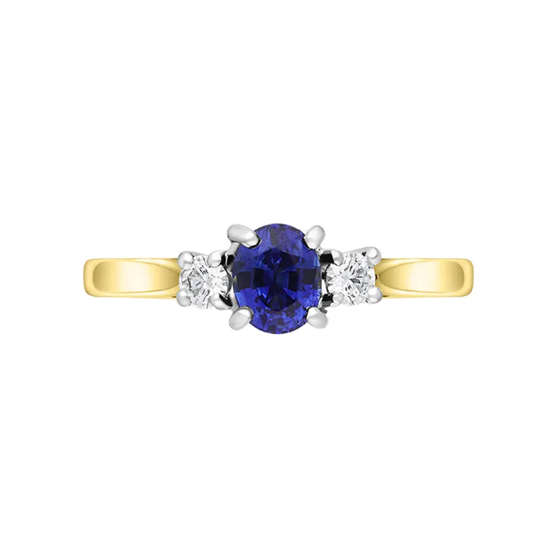 18ct Yellow Gold 0.64ct Sapphire Diamond Oval Cut Three Stone Ring sold by Jura Watches product image thumbnail 2