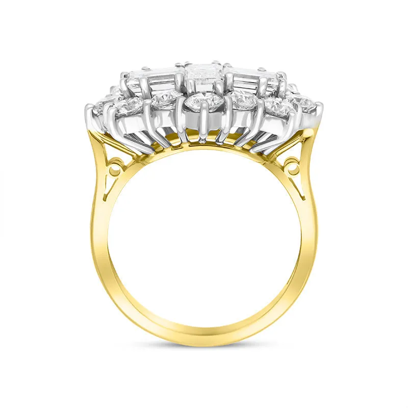 18ct Yellow Gold 3.00ct Diamond Baguette Round Brilliant Cut Vintage Style Cluster Ring sold by Jura Watches product image thumbnail 2