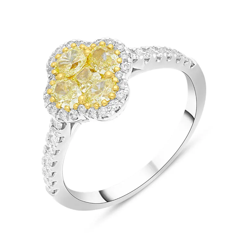18ct White Gold Yellow and White Diamond Cluster Ring sold by Jura Watches
