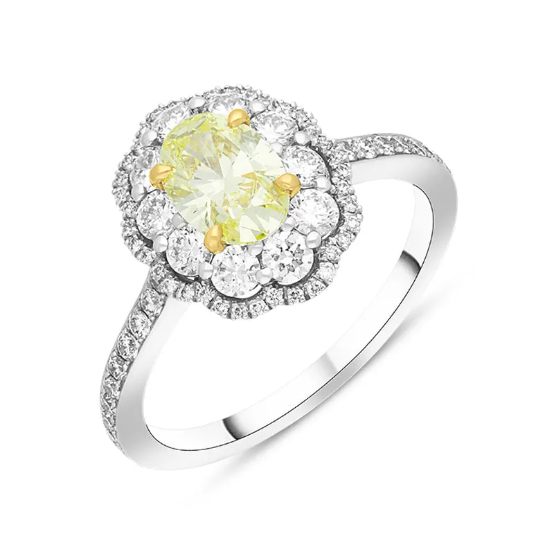 Platinum Yellow and White Diamond Oval Cluster Ring sold by Jura Watches
