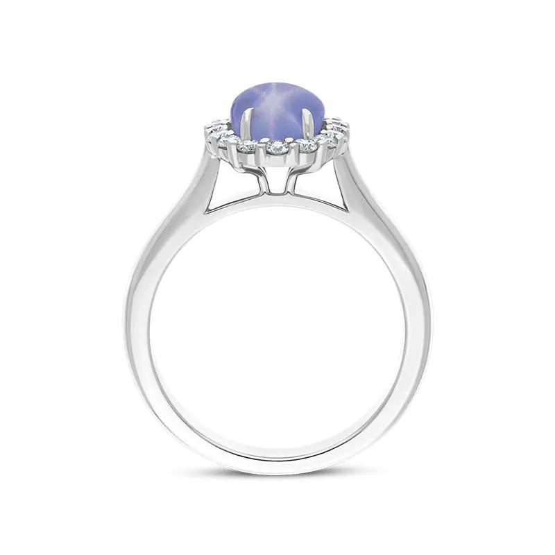 18ct White Gold Star Sapphire Diamond Oval Cluster Ring sold by Jura Watches product image thumbnail 2