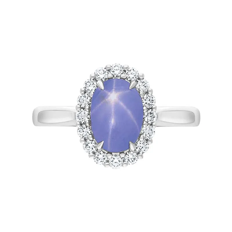 18ct White Gold Star Sapphire Diamond Oval Cluster Ring sold by Jura Watches product image thumbnail 3