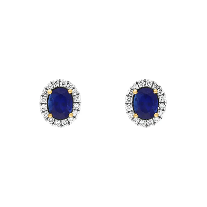 18ct White Gold 1.52ct Sapphire Diamond Cluster Oval Stud Earrings sold by Jura Watches