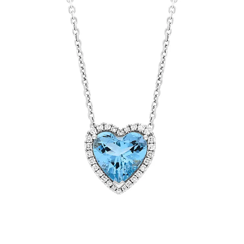 18ct White Gold 2.02ct Aquamarine Diamond Heart Cluster Pendant sold by Jura Watches