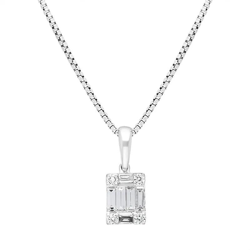 18ct White Gold 0.39ct Diamond Baguette Round Brilliant Cut Cluster Pendant sold by Jura Watches