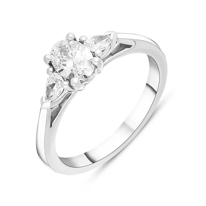 Platinum 0.72ct Diamond Oval and Pear Cut Three Stone Ring sold by Jura Watches