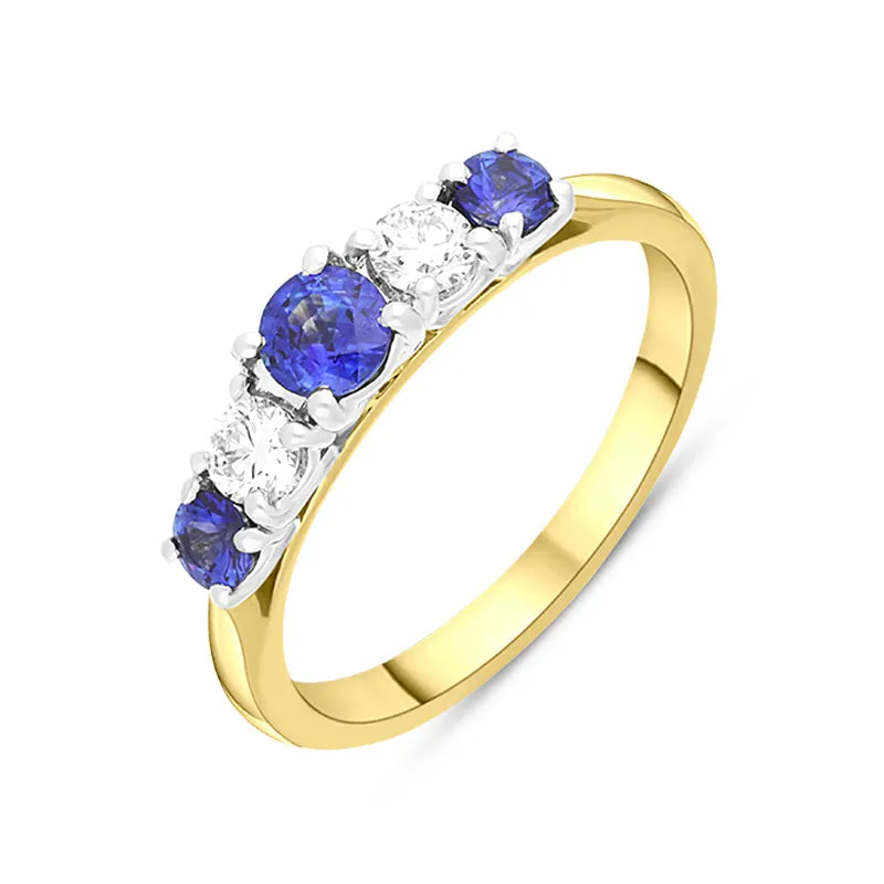 18ct Yellow Gold Sapphire Diamond Five Stone Ring sold by Jura Watches