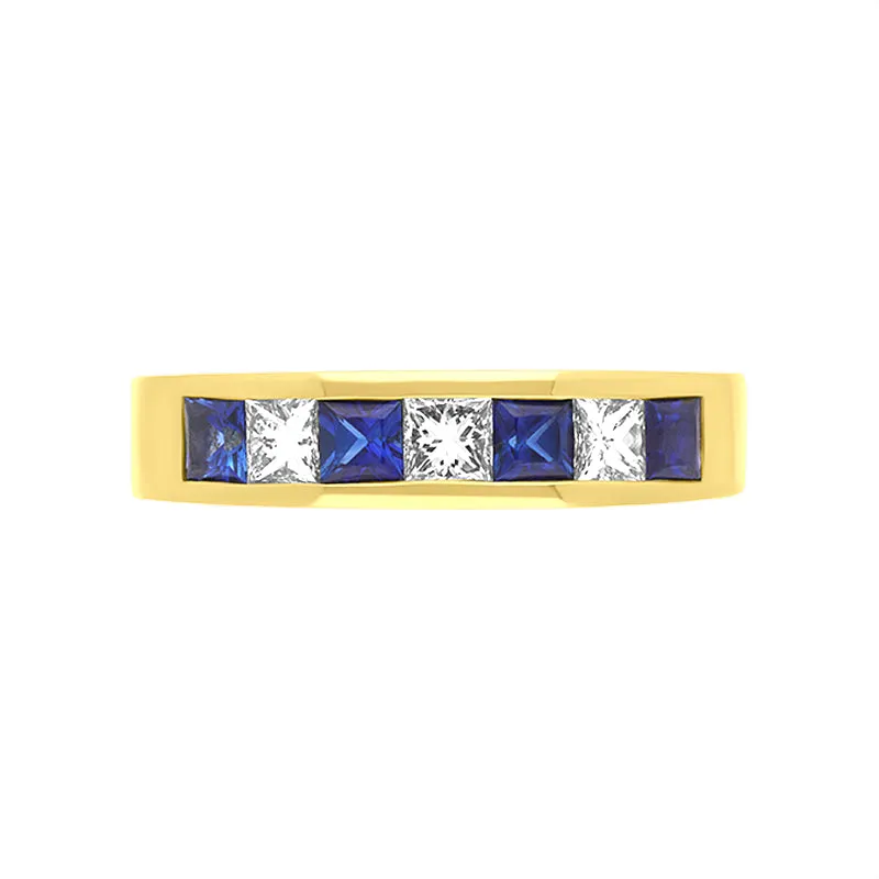 18ct Yellow Gold Sapphire Diamond Princess Cut Channel Set Half Eternity Ring sold by Jura Watches product image thumbnail 2