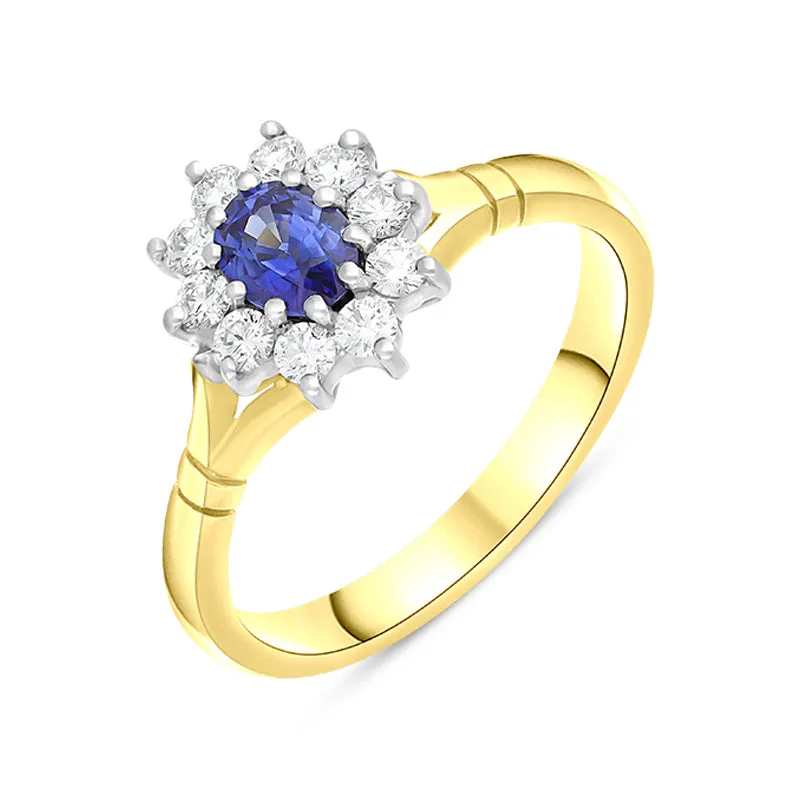 18ct Yellow Gold 0.48ct Sapphire Diamond Halo Ring sold by Jura Watches