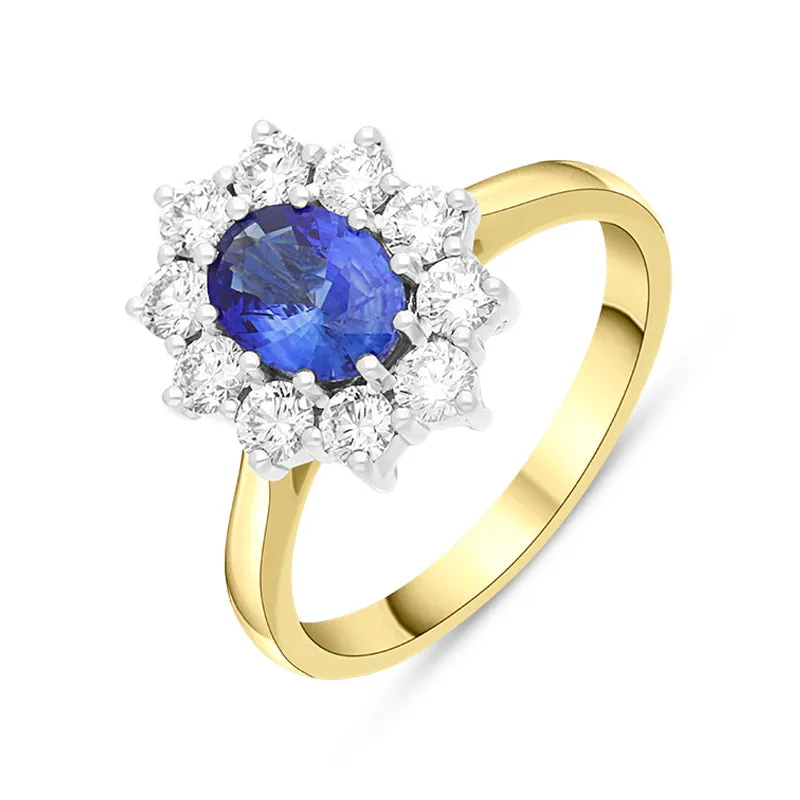 18ct Yellow Gold 0.92ct Sapphire 0.62ct Diamond Halo Ring sold by Jura Watches
