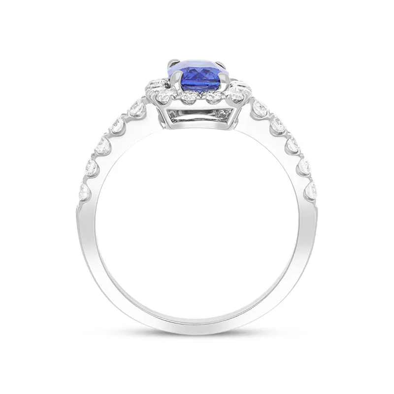 18ct White Gold 0.65ct Sapphire Diamond Halo Shoulder Set Ring sold by Jura Watches product image thumbnail 3