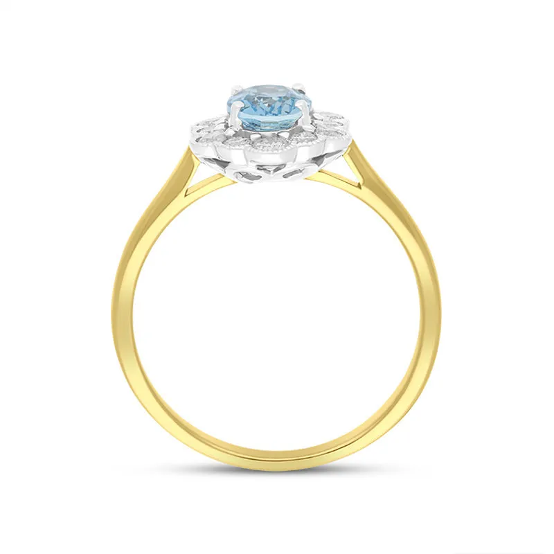 18ct Yellow Gold 0.67ct Aquamarine Diamond Halo Ring sold by Jura Watches product image thumbnail 2
