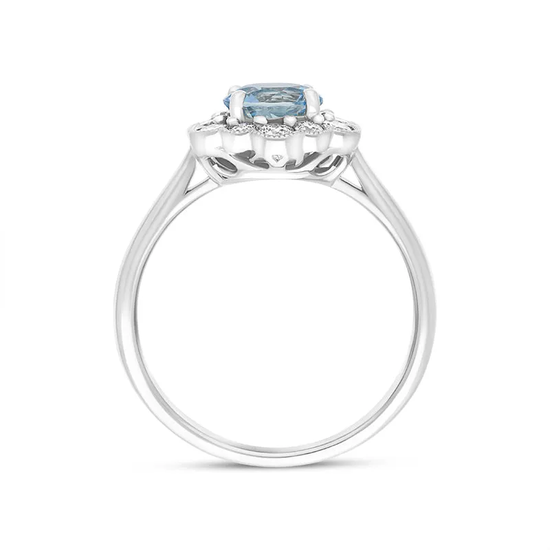18ct White Gold 0.72ct Aquamarine Diamond Halo Ring sold by Jura Watches product image thumbnail 3