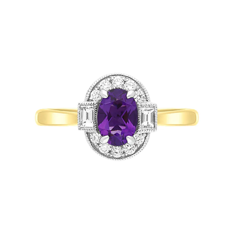 18ct Yellow Gold 0.63ct Amethyst Diamond Baguette Cut Halo Ring sold by Jura Watches product image thumbnail 3
