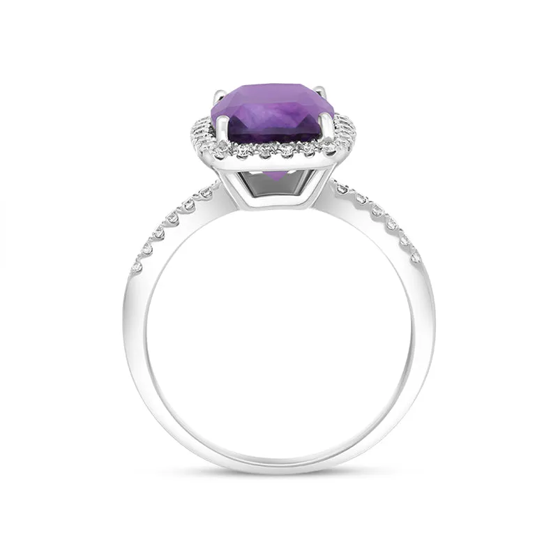 18ct White Gold 2.58ct Amethyst Diamond Shoulder Set Halo Ring sold by Jura Watches product image thumbnail 3