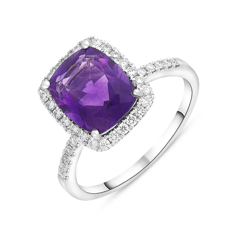 18ct White Gold 2.58ct Amethyst Diamond Shoulder Set Halo Ring sold by Jura Watches