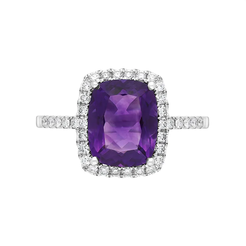 18ct White Gold 2.58ct Amethyst Diamond Shoulder Set Halo Ring sold by Jura Watches product image thumbnail 2