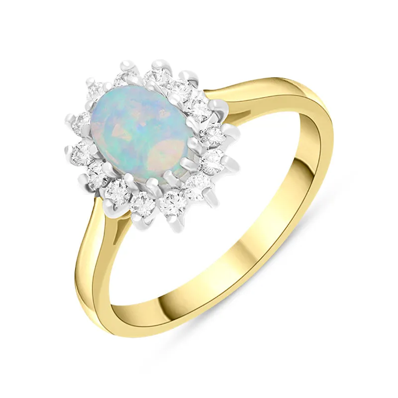 18ct Yellow Gold 0.47ct Opal Diamond Halo Ring sold by Jura Watches