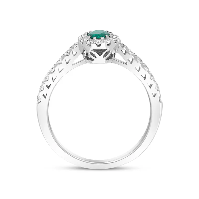 18ct White Gold 0.40ct Emerald Diamond Shoulder Set Halo Ring sold by Jura Watches product image thumbnail 2