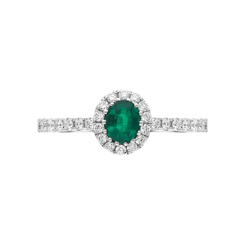 18ct White Gold 0.40ct Emerald Diamond Shoulder Set Halo Ring sold by Jura Watches product image thumbnail 3