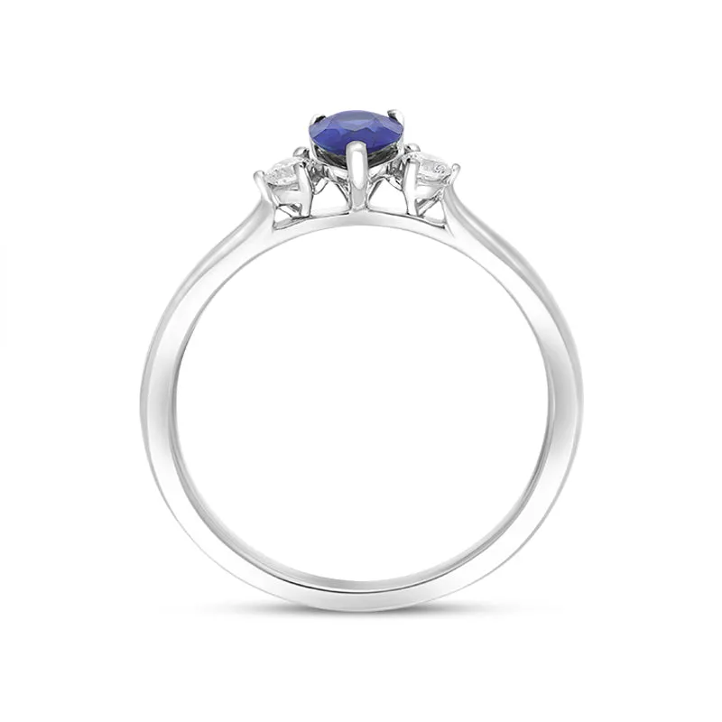 18ct White Gold 0.60ct Sapphire Diamond Oval and Trilliant Cut Three Stone Ring sold by Jura Watches product image thumbnail 2