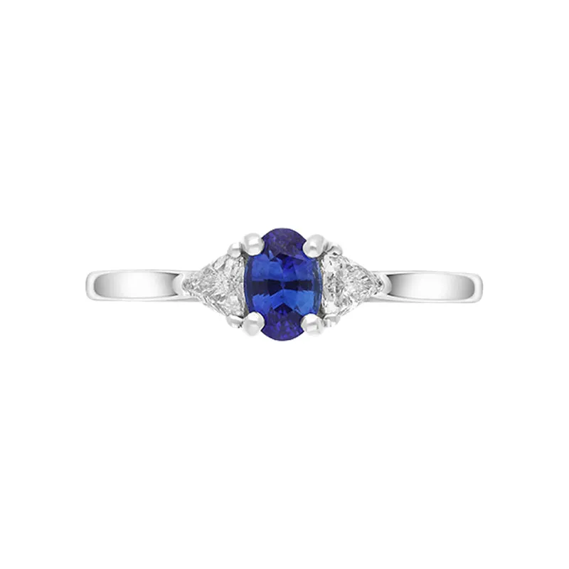 18ct White Gold 0.60ct Sapphire Diamond Oval and Trilliant Cut Three Stone Ring sold by Jura Watches product image thumbnail 3