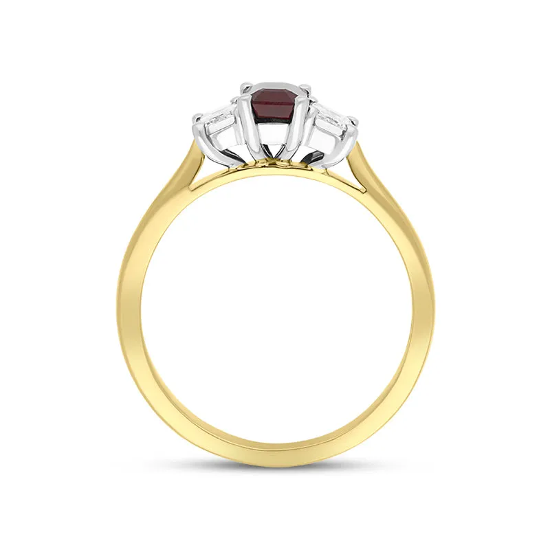 18ct Yellow Gold Ruby Diamond Emerald Cut Three Stone Ring sold by Jura Watches product image thumbnail 2