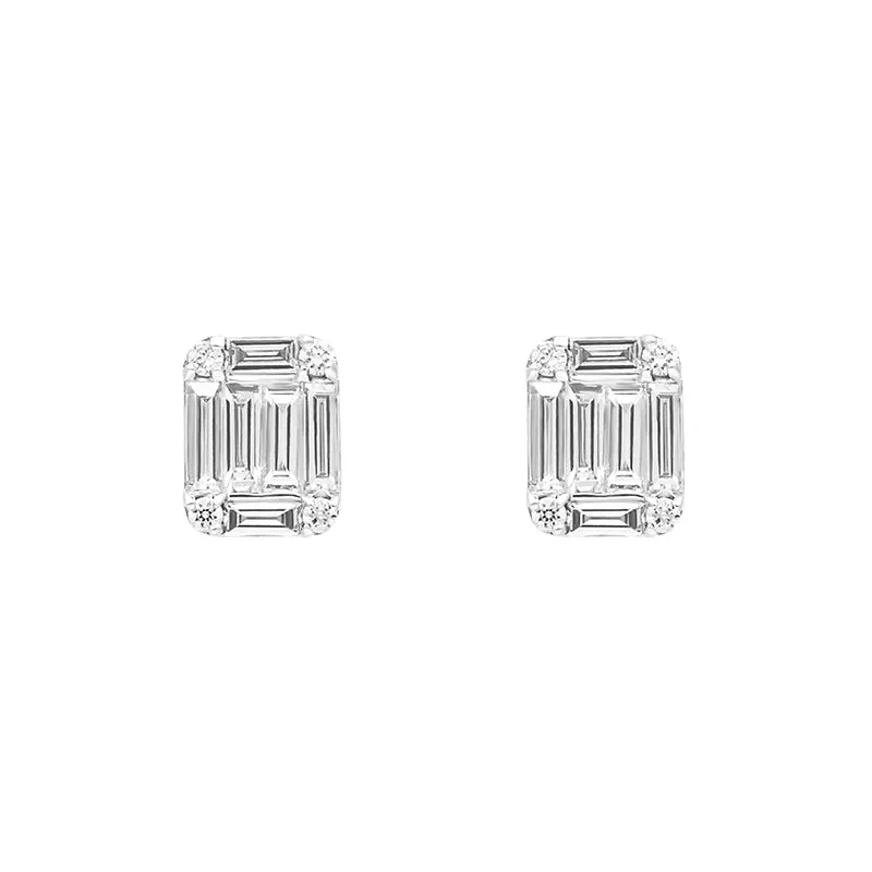 18ct White Gold 0.34ct Diamond Baguette Cut Cluster Stud Earrings sold by Jura Watches