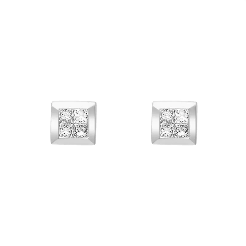 18ct White Gold 0.24ct Diamond Princess Cut Cluster Stud Earrings sold by Jura Watches