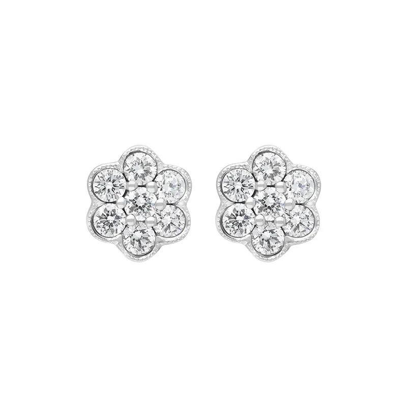 18ct White Gold 0.47ct Diamond Flower Cluster Stud Earrings sold by Jura Watches