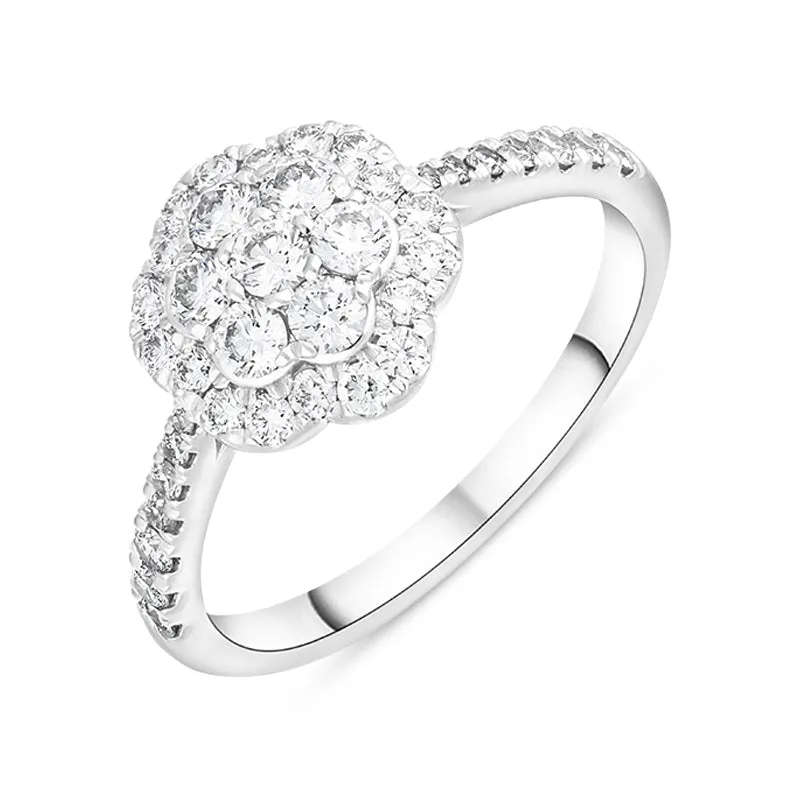 Platinum 0.68ct Diamond Shoulder Set Cluster Ring sold by Jura Watches