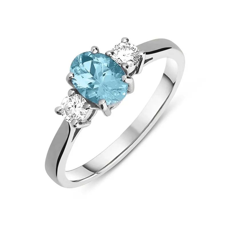 18ct White Gold Aquamarine Diamond Three Stone Ring sold by Jura Watches