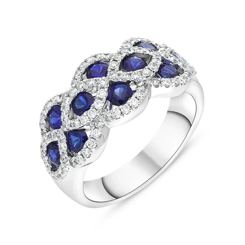 18ct White Gold Sapphire Diamond Lattice Eternity Ring sold by Jura Watches