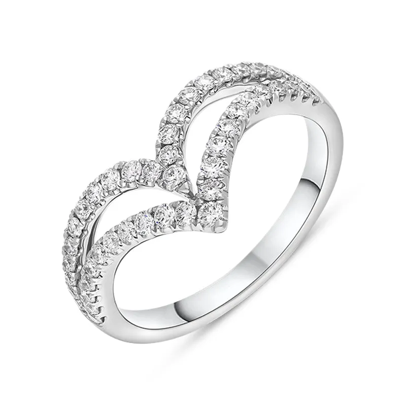 18ct White Gold 0.46ct Diamond Double Wishbone Ring sold by Jura Watches