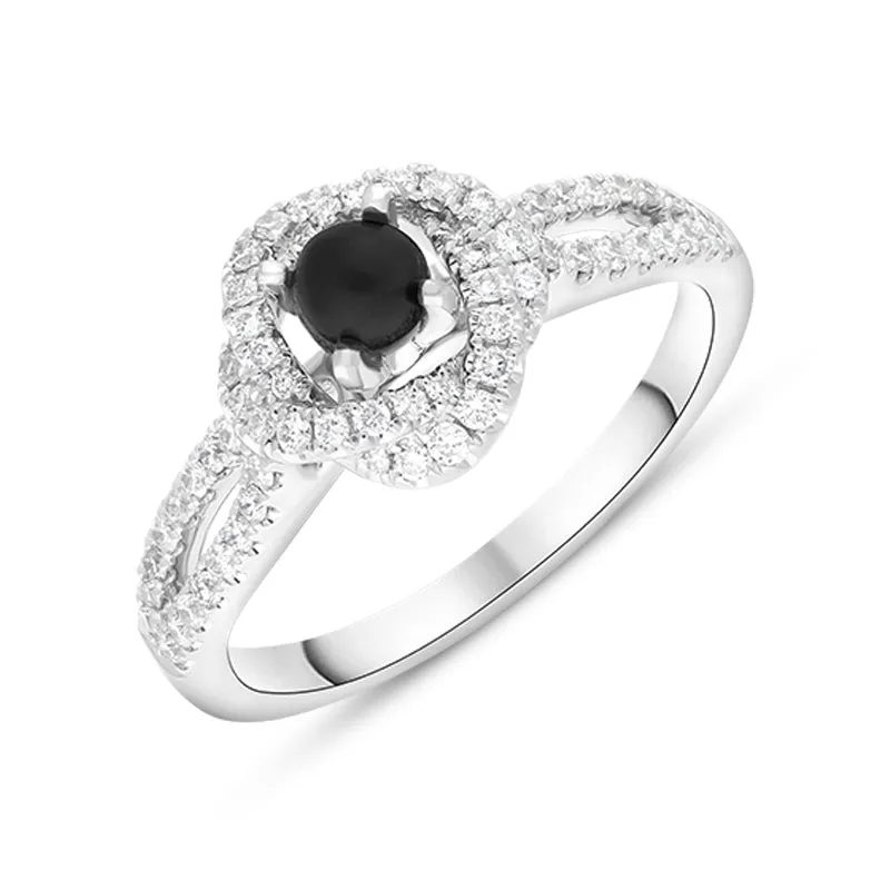 18ct White Yellow Gold Whitby Jet 0.39ct Diamond Knot Ring sold by Jura Watches