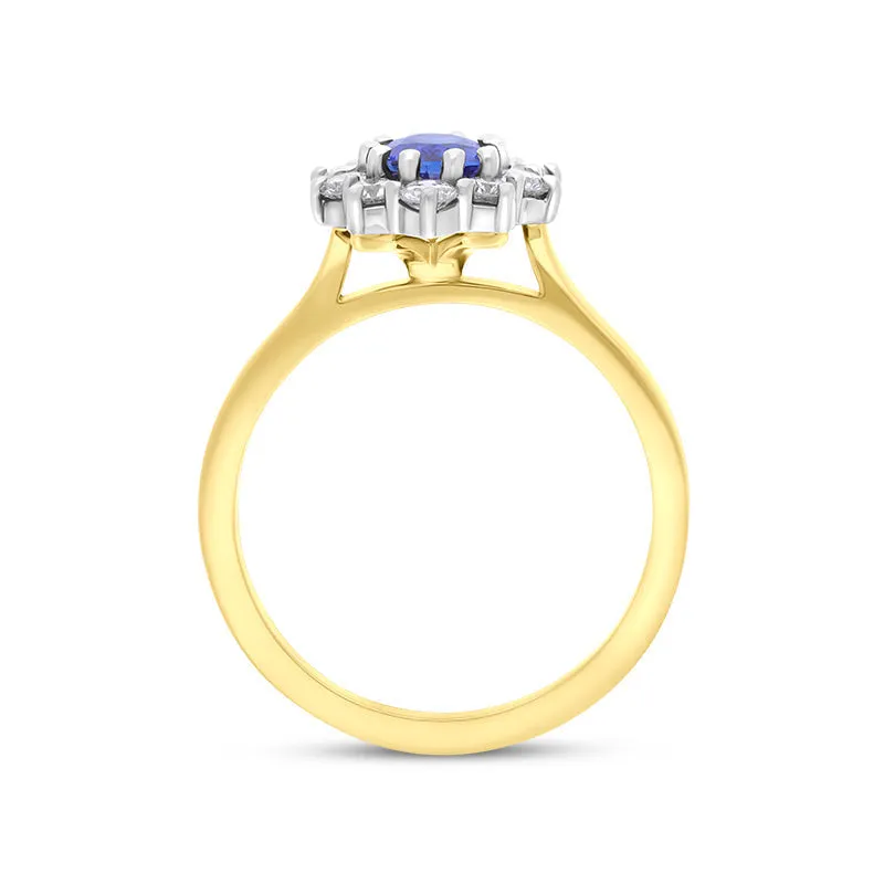 18ct Yellow Gold Sapphire Diamond Cluster Oval Cut Ring sold by Jura Watches product image thumbnail 3