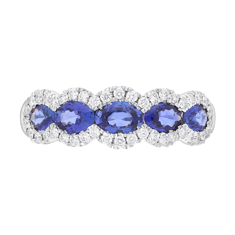 18ct White Gold Sapphire Diamond Cluster Oval Cut Eternity Ring sold by Jura Watches product image thumbnail 2