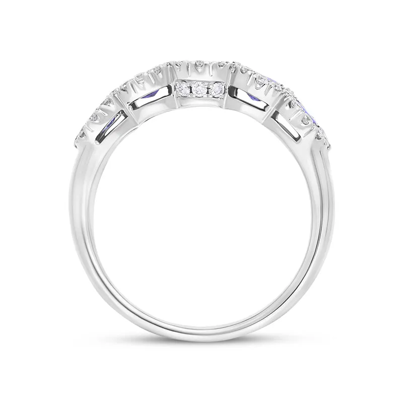 18ct White Gold Sapphire Diamond Cluster Oval Cut Eternity Ring sold by Jura Watches product image thumbnail 3