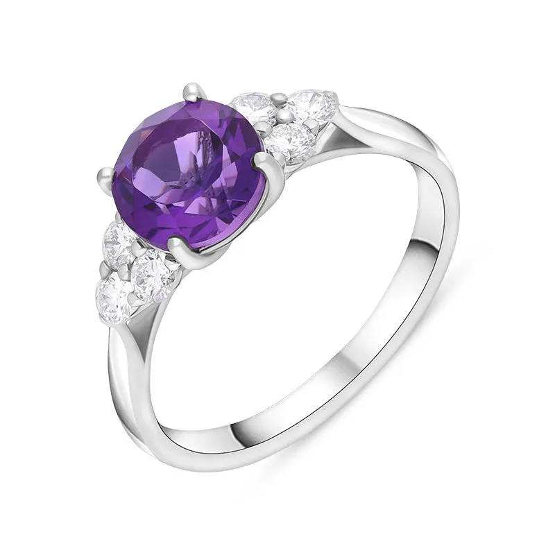 18ct White Gold 1.30ct Amethyst Diamond Cluster Round Cut Ring sold by Jura Watches