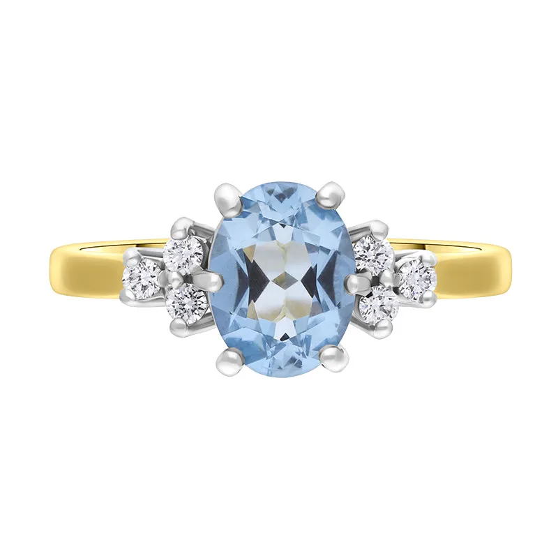 18ct Yellow Gold Aquamarine Diamond Cluster Oval Cut Ring sold by Jura Watches product image thumbnail 2