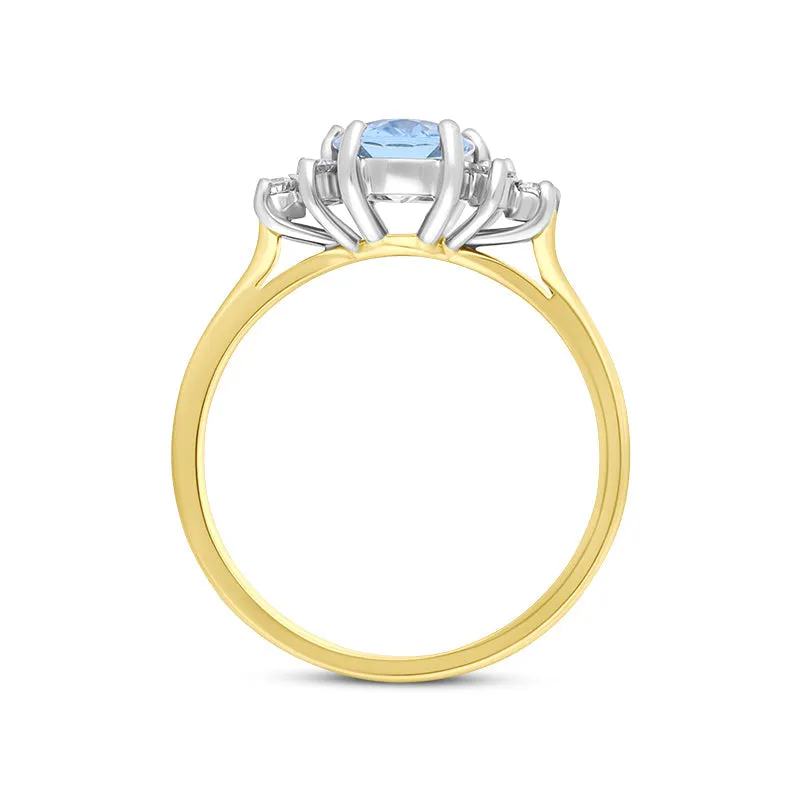 18ct Yellow Gold Aquamarine Diamond Cluster Oval Cut Ring sold by Jura Watches product image thumbnail 3
