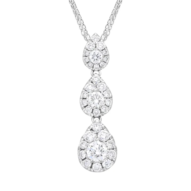 18ct White Gold 0.89ct Diamond Triple Drop Pave Cluster Pendant sold by Jura Watches