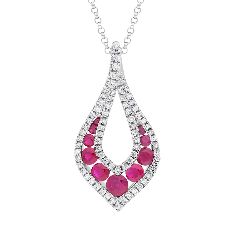 18ct White Gold Ruby Diamond Open Teardrop Pendant Necklace sold by Jura Watches