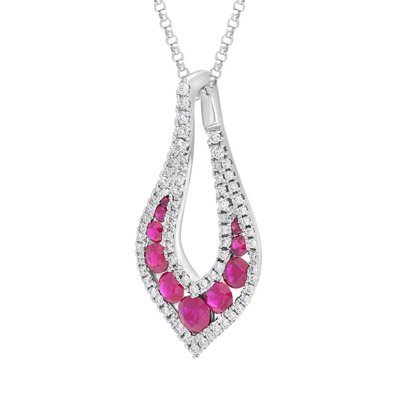 18ct White Gold Ruby Diamond Open Teardrop Pendant Necklace sold by Jura Watches product image thumbnail 2