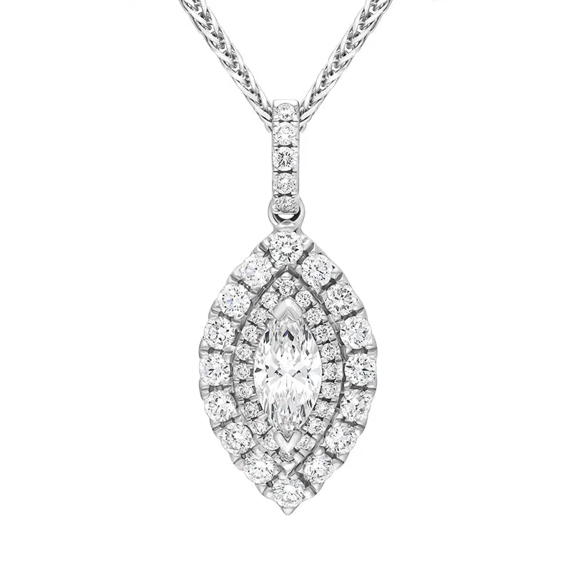 18ct White Gold Diamond Marquise Cut Two Row Cluster Pendant Necklace sold by Jura Watches