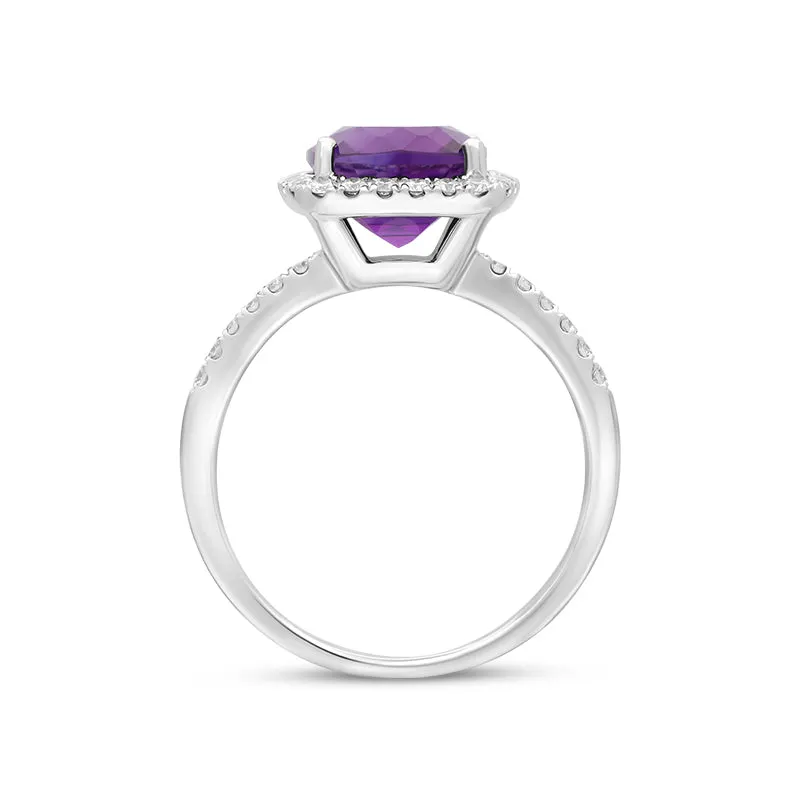 18ct White Gold 2.58ct Amethyst Diamond Shoulder Set Halo Ring sold by Jura Watches product image thumbnail 2
