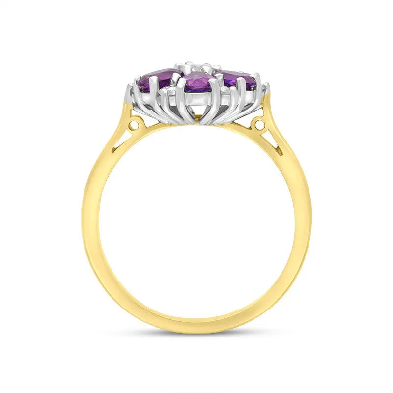 18ct Yellow Gold 0.96ct Amethyst Diamond Cluster Oval Cut Ring sold by Jura Watches product image thumbnail 2