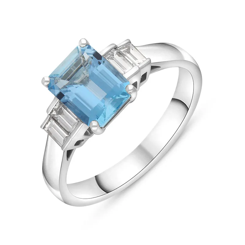 Platinum 1.46ct Aquamarine Diamond Five Stone Emerald Cut Ring sold by Jura Watches